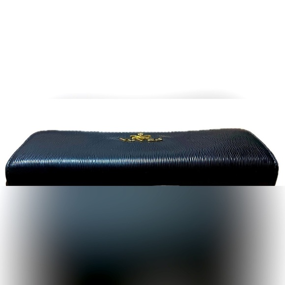 PRADA Milano Saffiano Leather Long Cont.Wallet, Blk/Gold Hardware no card case - Picture 4 of 13